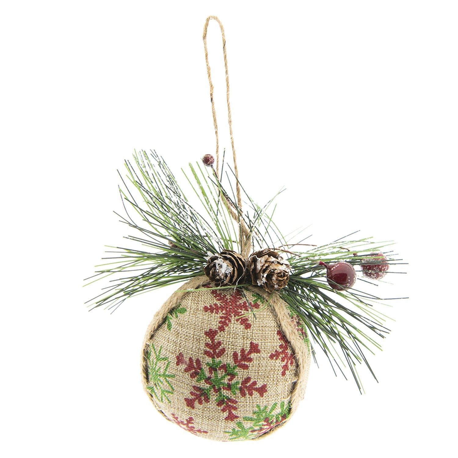 Jutová vánoční koule s jehličím a dekoracemi - 10*6*9 cm Clayre & Eef - LaHome - vintage dekorace