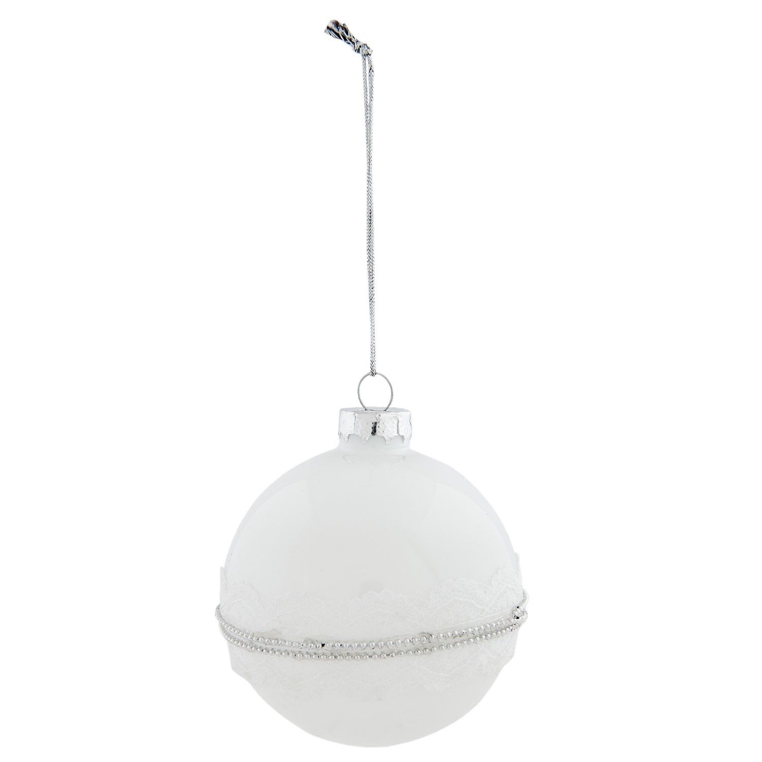 Skleněná vánoční koule s krajkou a perličkami - Ø 8 cm  Clayre & Eef - LaHome - vintage dekorace