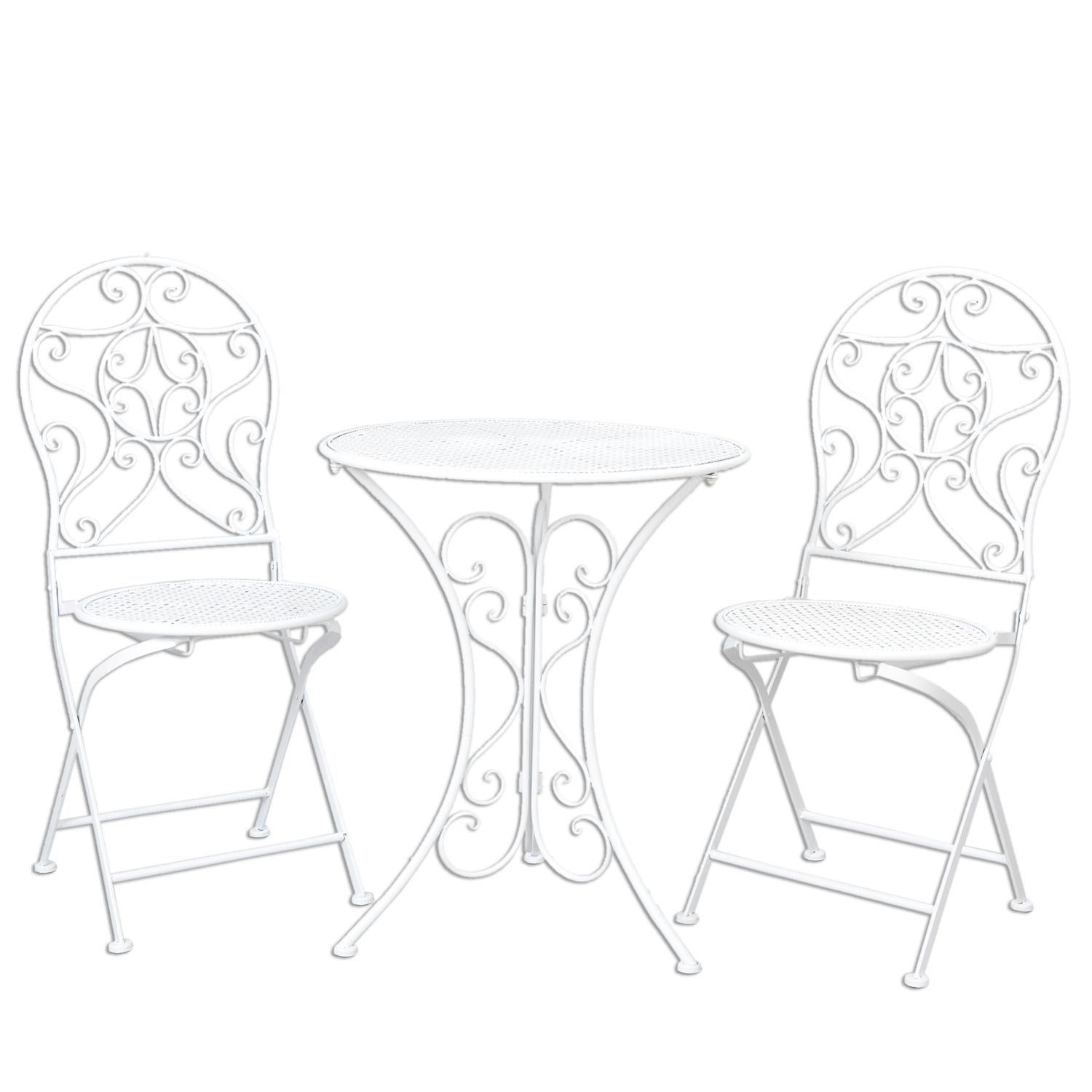 Bílá zahradní skládací souprava - stůl + 2 židle - Ø 60*70 / 2x Ø 40*40*92 cm Clayre & Eef - LaHome - vintage dekorace