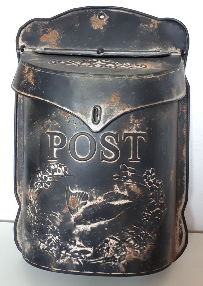 Černá poštovní retro schránka s ptáčkem - 26*8*39 cm Ostatní - LaHome - vintage dekorace