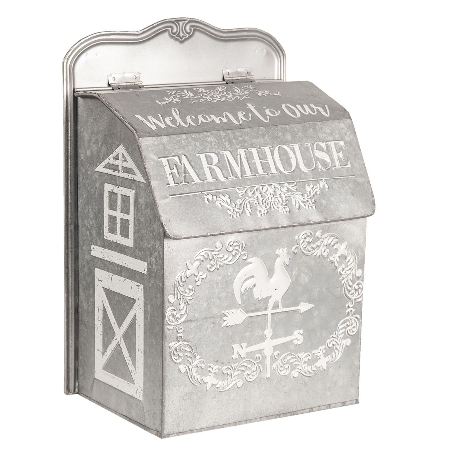 Šedá plechová poštovní schránka Farmhouse - 26*16*37 cm Clayre & Eef - LaHome - vintage dekorace
