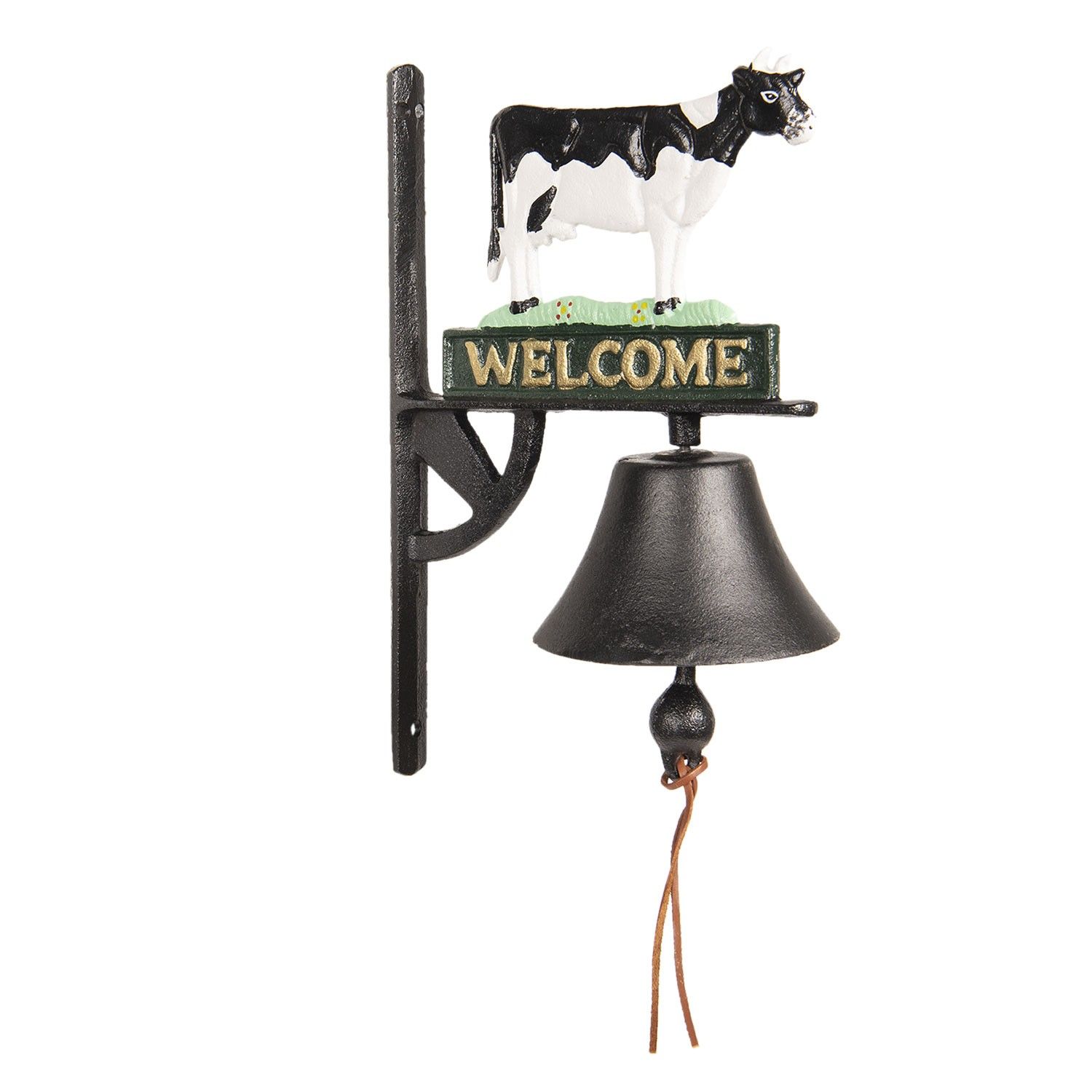 Litinový zvonek na dveře s krávou a nápisem Welcome - 23*13*33 cm Clayre & Eef - LaHome - vintage dekorace