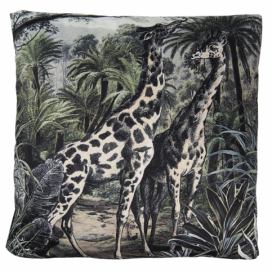 Černý sametový polštář s výplní Giraffes - 45*45cm Clayre & Eef LaHome - vintage dekorace