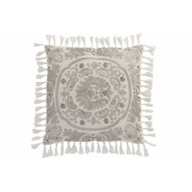 Sametový smetanový polštář Moroccan s třásněmi - 45*45 cm J-Line by Jolipa LaHome - vintage dekorace