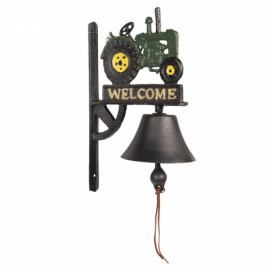 Litinový zvonek s traktorem a nápisem Welcome - 21*13*33 cm Clayre & Eef