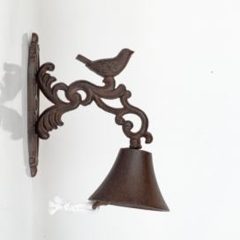 Nástěnný zvonek s ptáčkem litinový 22x21cm