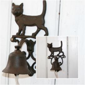 Zvonek s kočkou litina 24x14cm