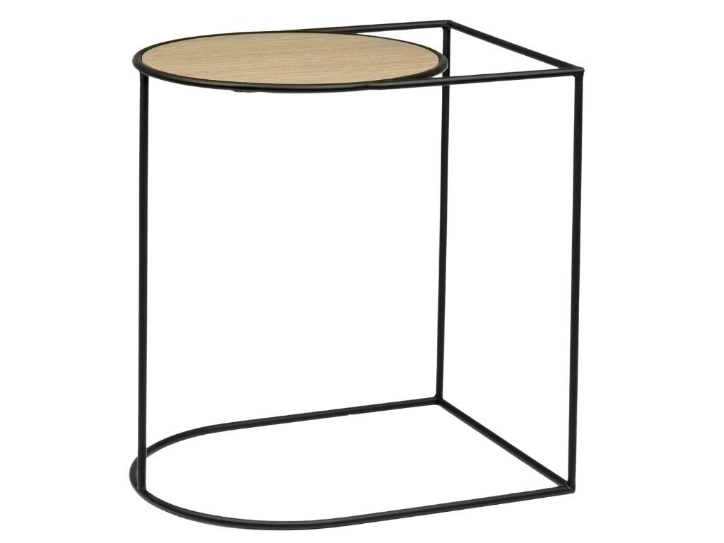 Černý kovový odkládací stolek Bizzotto Everitt 45 x 35 cm s dubovou deskou - Designovynabytek.cz