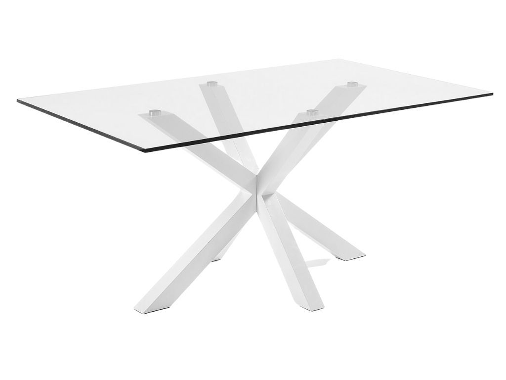 Skleněný jídelní stůl Kave Home Argo 160 x 90 cm s bílou kovovou podnoží - Designovynabytek.cz