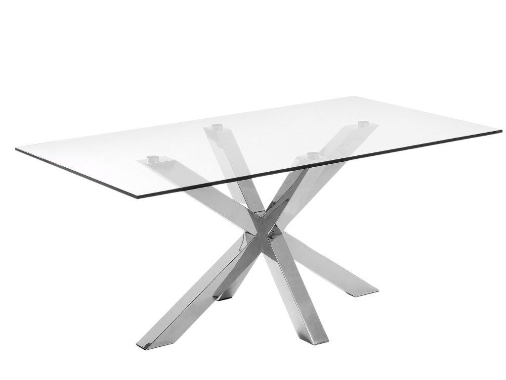Skleněný jídelní stůl Kave Home Argo 180 x 100 cm s nerezovou podnoží - Designovynabytek.cz