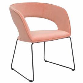 Lososová sametová jídelní židle Miotto Aventino s kovovou podnoží