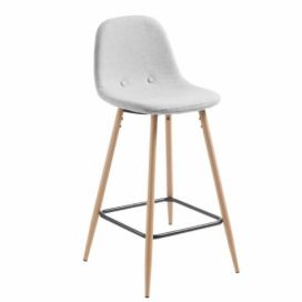 Kave Home Světle šedá látková barová židle LaForma Nilson 65 cm s kovovou podnoží
