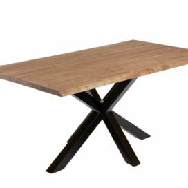 Masivní tmavý dubový jídelní stůl Kave Home Argo 220 x 100 cm s černou kovovou podnoží