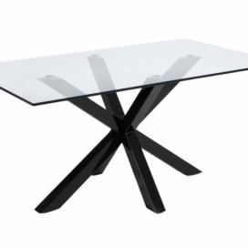 Skleněný jídelní stůl Kave Home Argo 180 x 100 cm s černou kovovou podnoží
