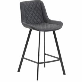 Kave Home Grafitově černá koženková barová židle LaForma Arian 66 cm s kovovou podnoží