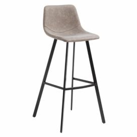 Kave Home Béžová koženková barová židle LaForma Andi 80 cm s kovovou podnoží