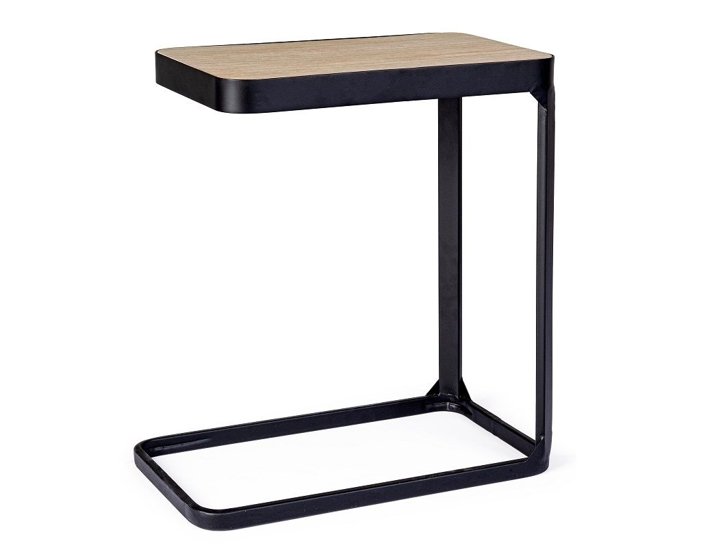 Černý kovový odkládací stolek Bizzotto Everite 50 x 30 cm s dubovou deskou - Designovynabytek.cz