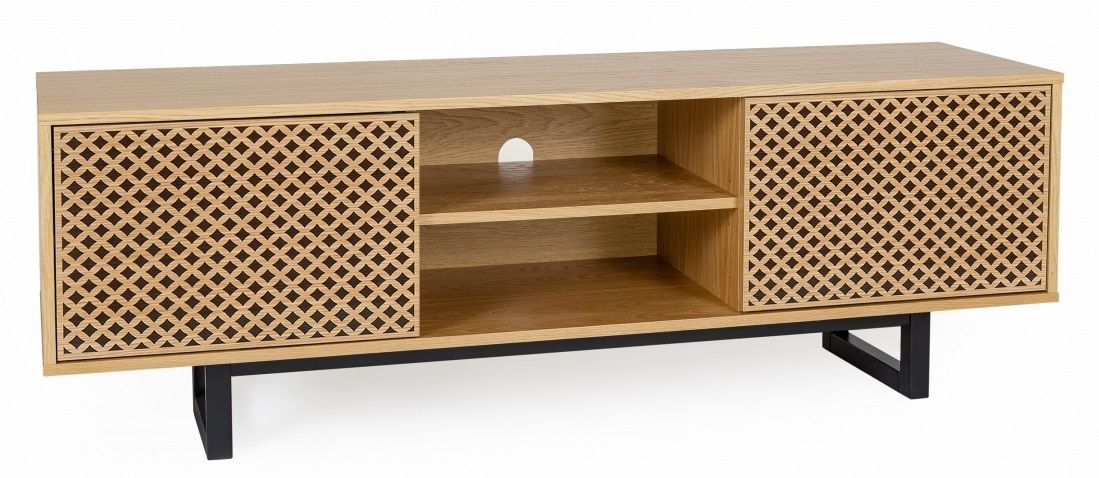 Vzorovaný dubový TV stolek Woodman Camden s březovou podnoží 150 x 40 cm - Designovynabytek.cz