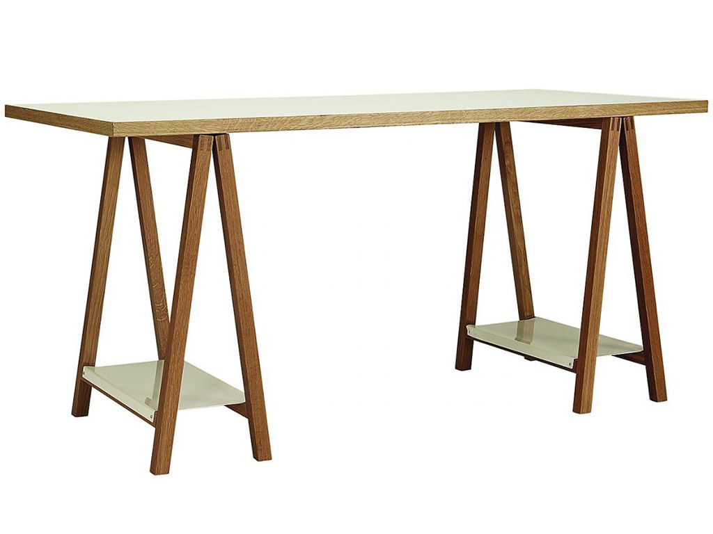 Bílý pracovní stůl Woodman Highbury s dubovou podnoží 160x75 cm - Designovynabytek.cz