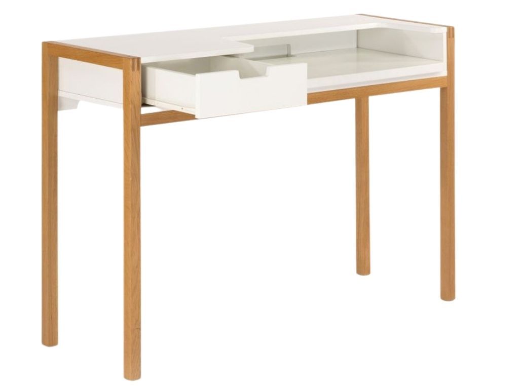 Bílý pracovní stůl Woodman Farringdon s dubovou podnoží 122x43 cm - Designovynabytek.cz