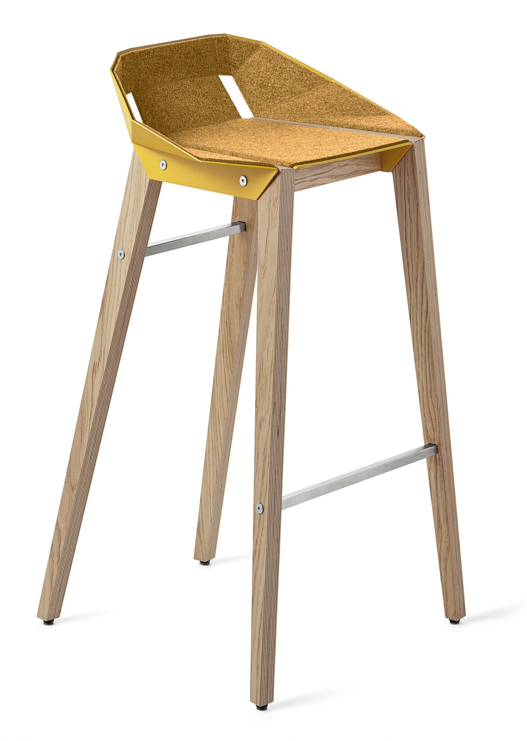 Žlutá plstěná barová židle Tabanda DIAGO s dubovou podnoží 75 cm - Designovynabytek.cz