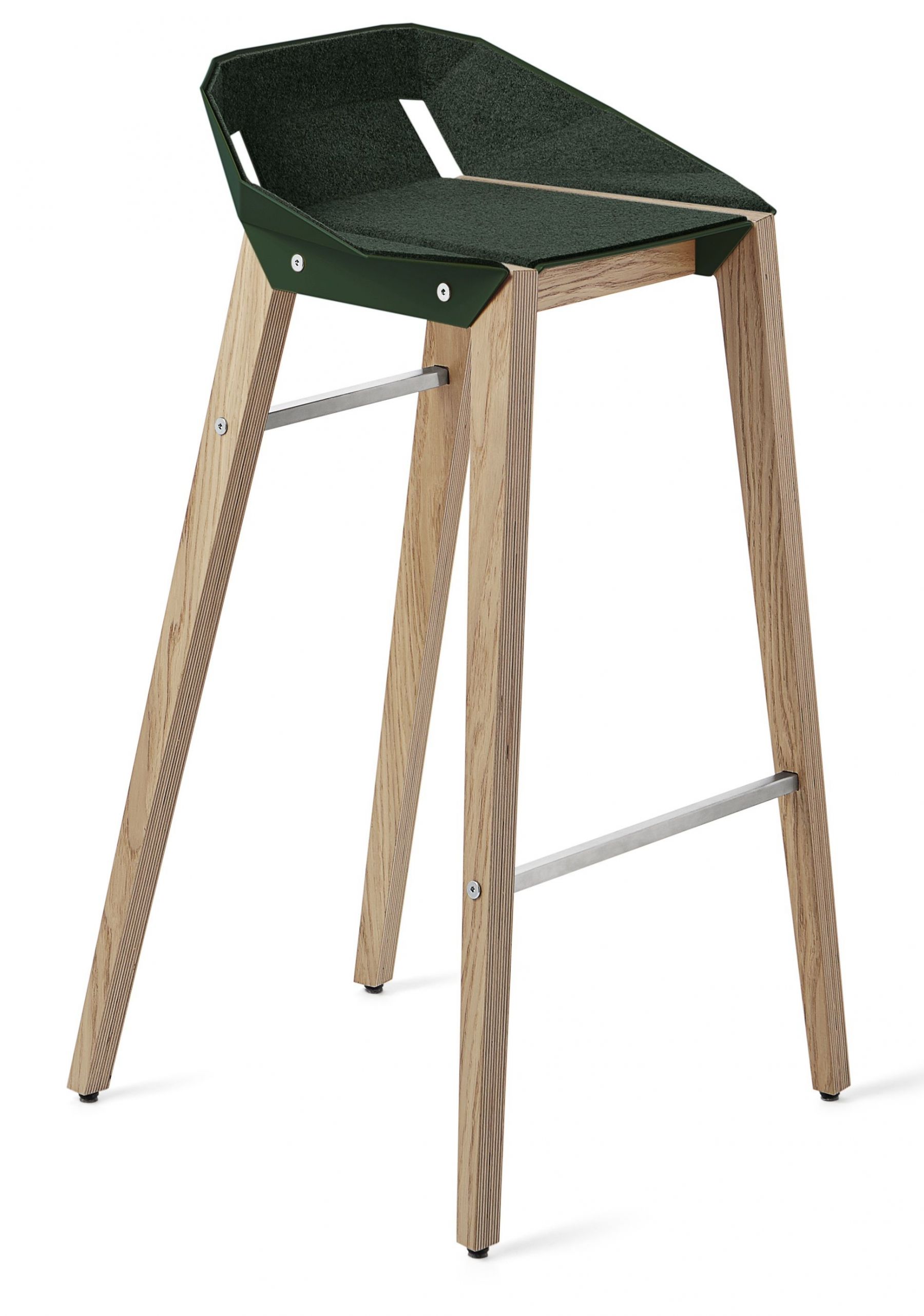 Lahvově zelená plstěná barová židle Tabanda DIAGO s dubovou podnoží 75 cm - Designovynabytek.cz