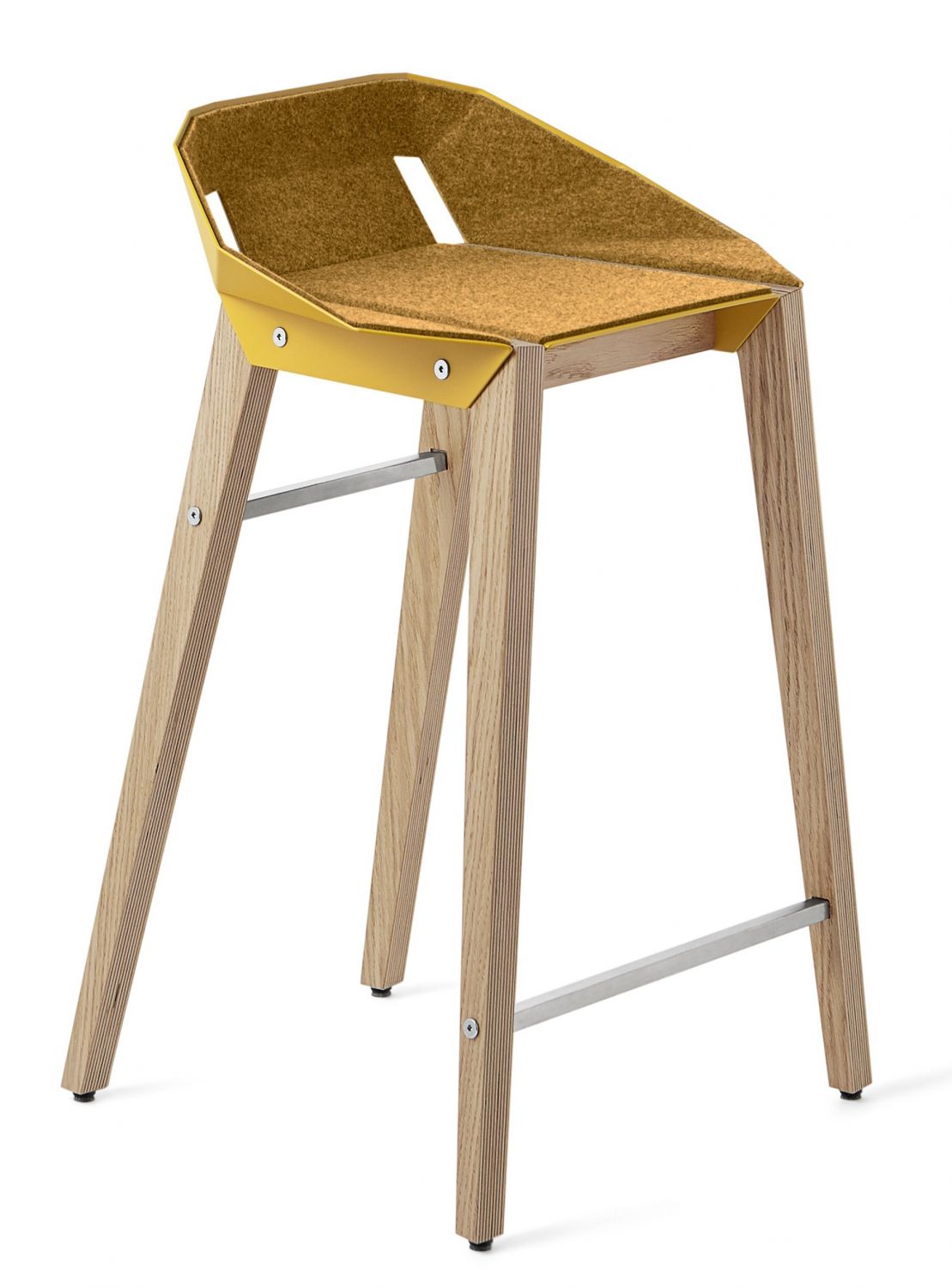 Žlutá plstěná barová židle Tabanda DIAGO s dubovou podnoží 62 cm - Designovynabytek.cz