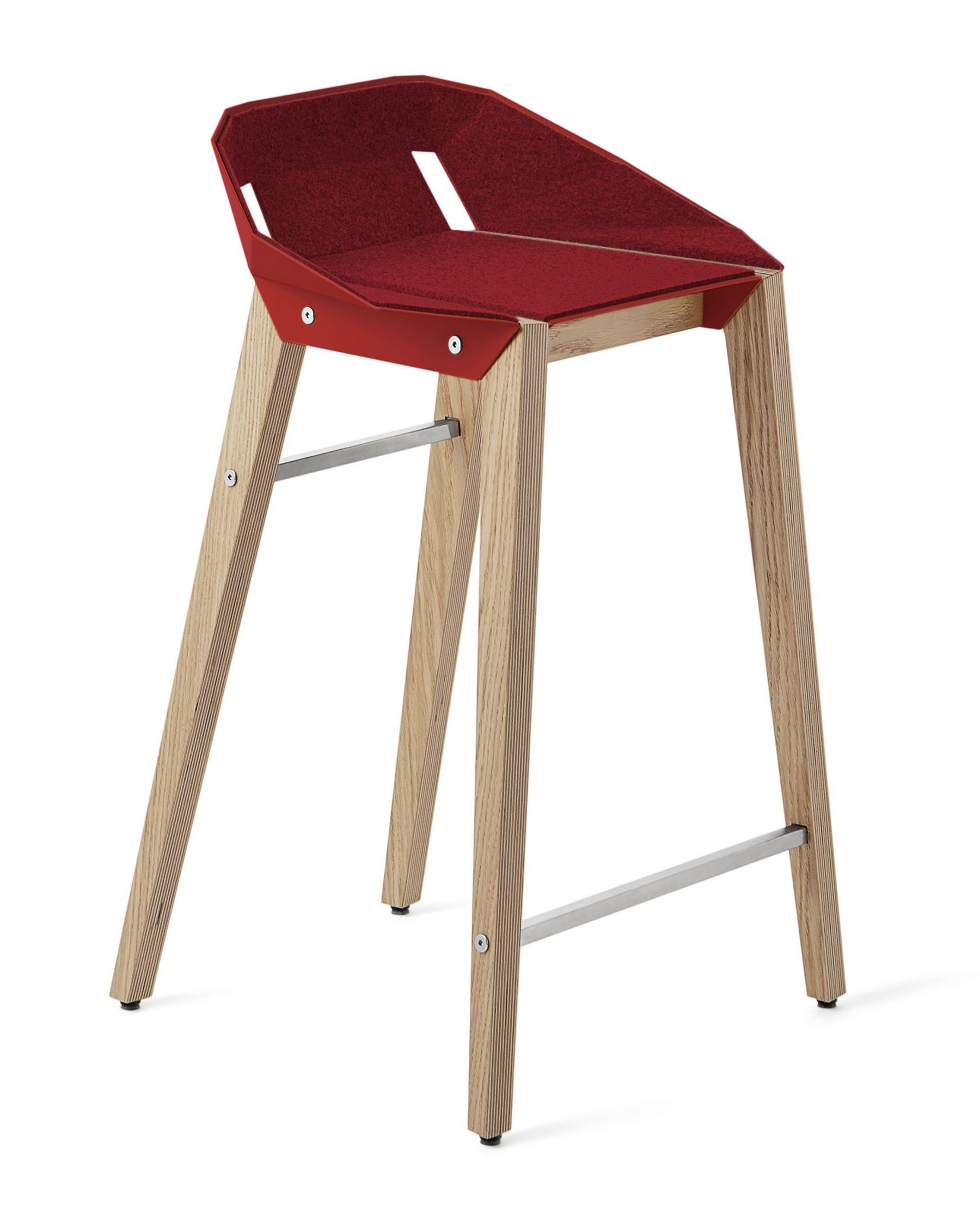Červená plstěná barová židle Tabanda DIAGO s dubovou podnoží 62 cm - Designovynabytek.cz