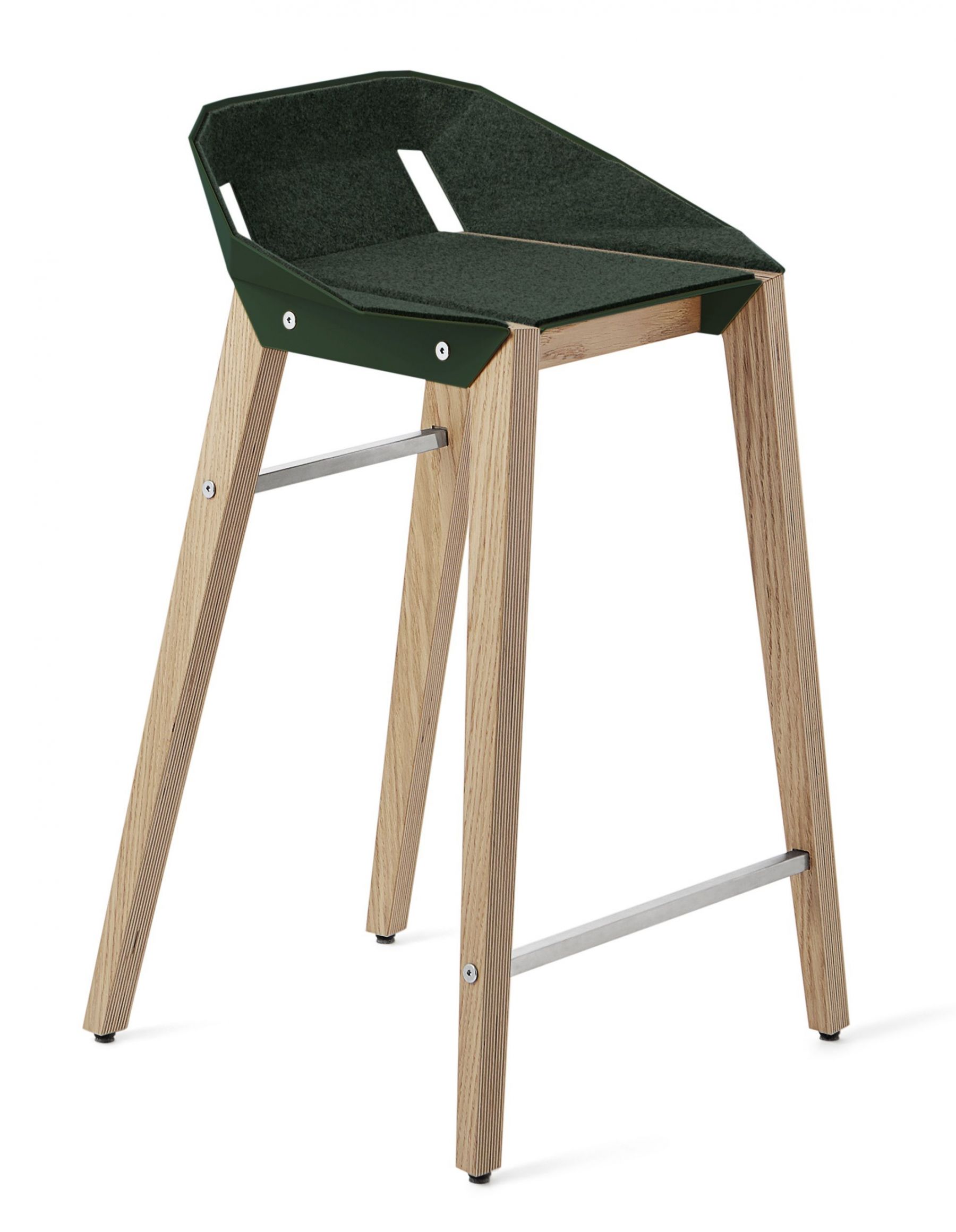 Lahvově zelená plstěná barová židle Tabanda DIAGO s dubovou podnoží 62 cm - Designovynabytek.cz