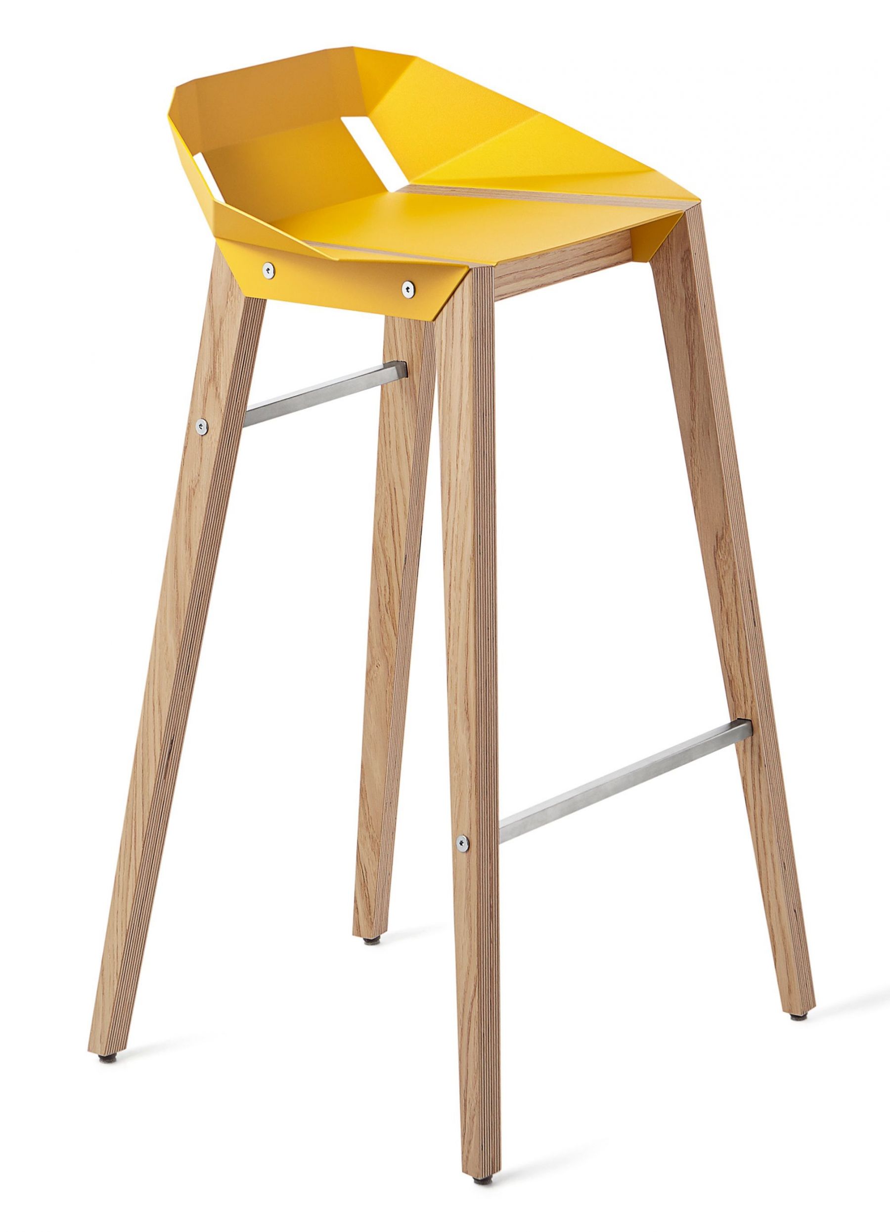 Žlutá hliníková barová židle Tabanda DIAGO 75 cm s dubovou podnoží - Designovynabytek.cz