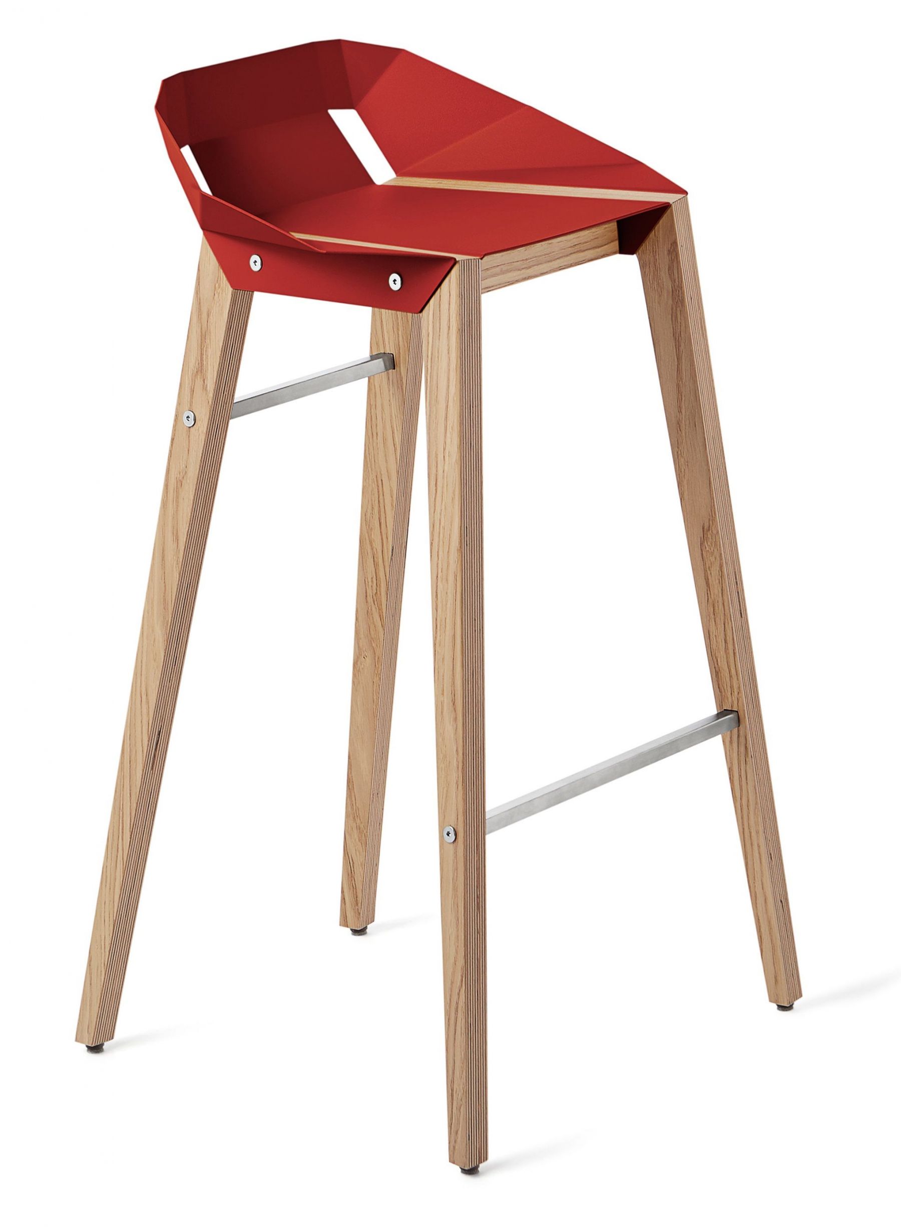 Červená hliníková barová židle Tabanda DIAGO 75 cm s dubovou podnoží - Designovynabytek.cz