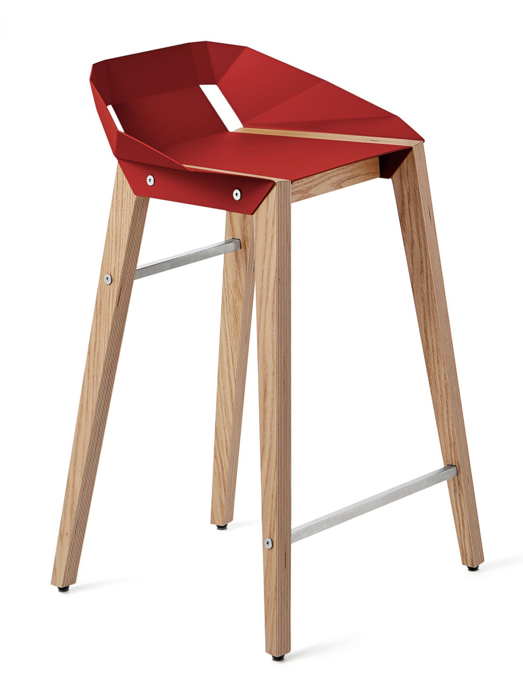 Červená hliníková barová židle Tabanda DIAGO 62 cm s dubovou podnoží - Designovynabytek.cz