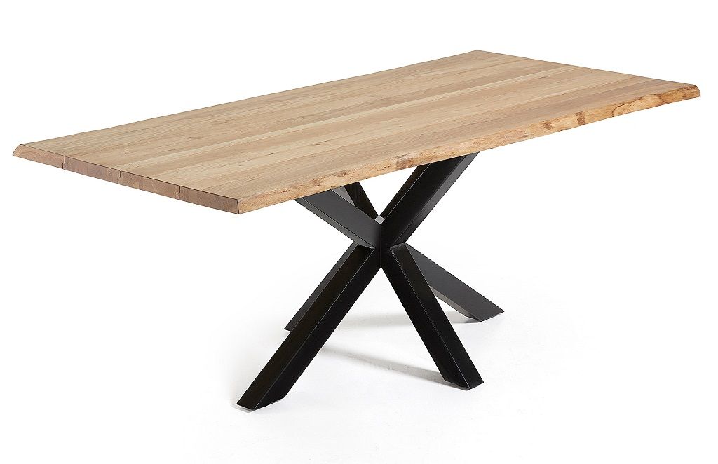 Masivní dubový jídelní stůl Kave Home Argo 220 x 100 cm s černou kovovou podnoží - Designovynabytek.cz
