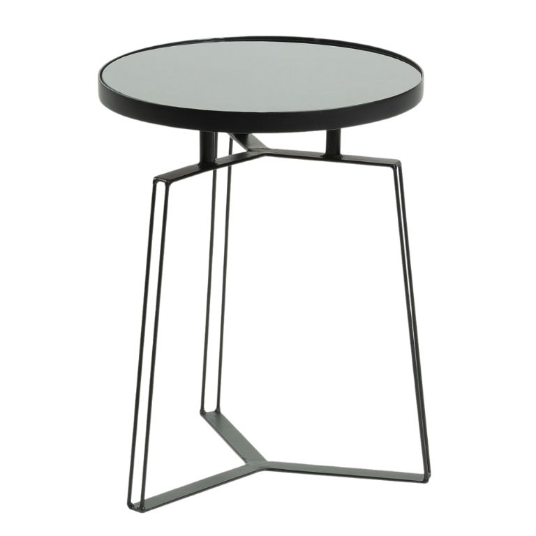 Černý kovový odkládací stolek Kave Home Radim 40 cm se skleněnou deskou - Designovynabytek.cz