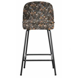 Hoorns Černá sametová barová židle Tergi 65 cm s květinovým vzorem
