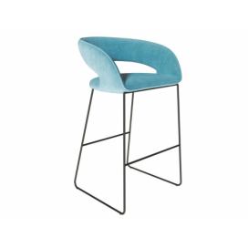 Tyrkysová  sametová barová židle Miotto Aventino s kovovou podnoží 75 cm