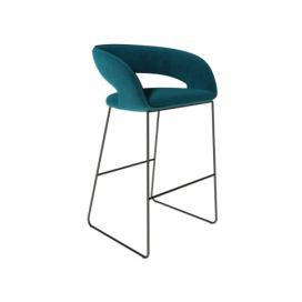 Petrolejově modrá sametová barová židle Miotto Aventino s kovovou podnoží 75 cm