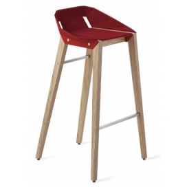 Červená plstěná barová židle Tabanda DIAGO s dubovou podnoží 75 cm