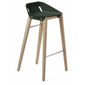 Lahvově zelená plstěná barová židle Tabanda DIAGO s dubovou podnoží 75 cm