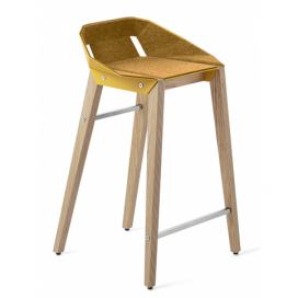 Žlutá plstěná barová židle Tabanda DIAGO s dubovou podnoží 62 cm
