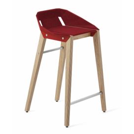 Červená plstěná barová židle Tabanda DIAGO s dubovou podnoží 62 cm