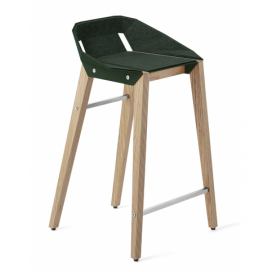 Lahvově zelená plstěná barová židle Tabanda DIAGO s dubovou podnoží 62 cm