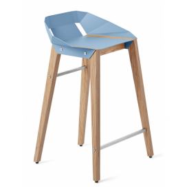 Světle modrá hliníková barová židle Tabanda DIAGO 62cm s dubovou podnoží