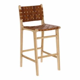 Hnědá kožená barová židle Kave Home Calixta 76 cm
