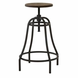 Tmavě šedá kovová barová židle Kave Home Malira s bambusovým sedákem 66-84 cm