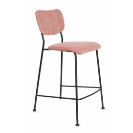 Růžová manšestrová barová židle ZUIVER BENSON 65 cm