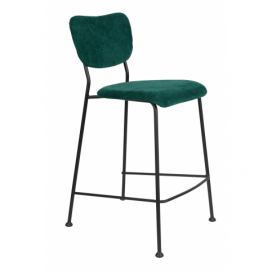 Tmavě zelená manšestrová barová židle ZUIVER BENSON 65 cm