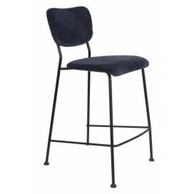Tmavě modrá manšestrová barová židle ZUIVER BENSON 65 cm