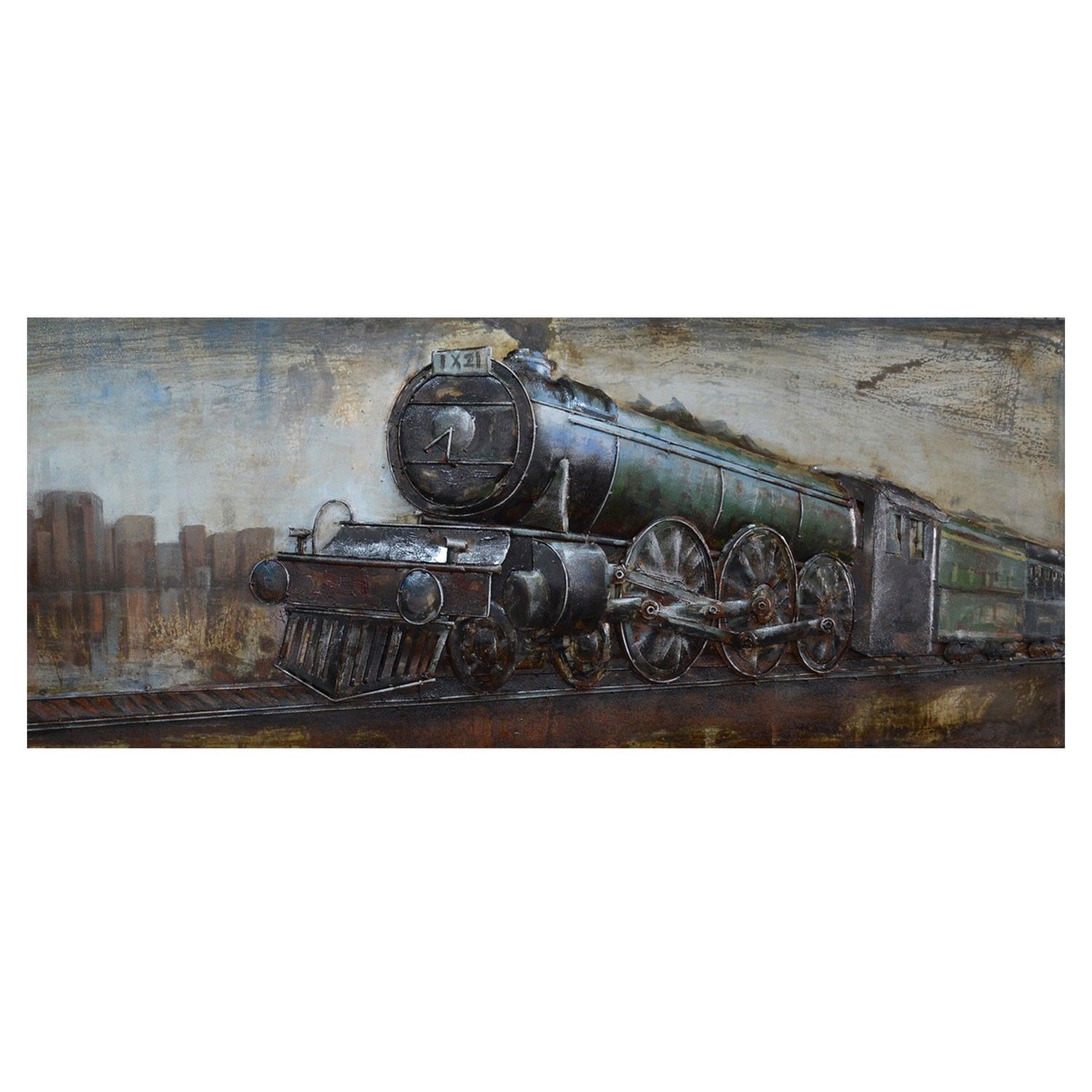 Kovový obraz na stěnu s vlakem - 180*56*5 cm Clayre & Eef - LaHome - vintage dekorace