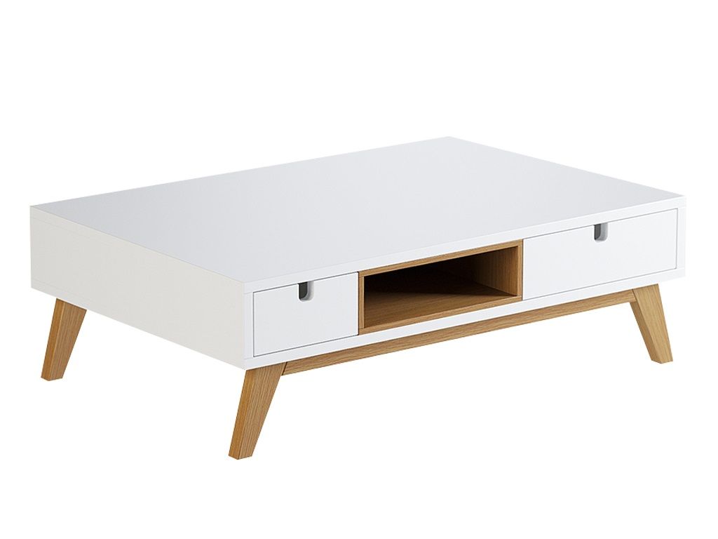 ARBYD Bílý konferenční stolek Thia s dubovou podnoží 90 x 60 cm - Designovynabytek.cz